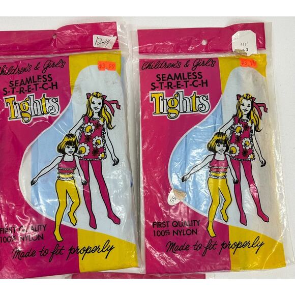 Girls Lace Tights 9 Pair Multiple Sizes Blue Pink Yellow Nylon Vtg 60s USA Made - Picture 3 of 6